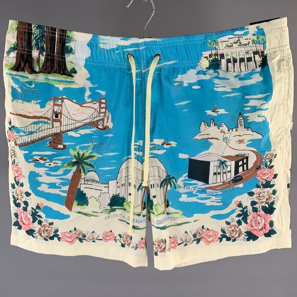 AMIRI Other - AMIRI Size 36 Blue Graphic Polyester Blend Drawstring Swim Trunks